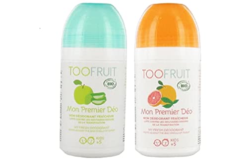DUO Mi primer desodorante de manzana y aloe vera None y Desodorante de pomelo y menta. Mi primer Desodorante TOOFRUIT. Primer desodorante Mi. Confort de primera
