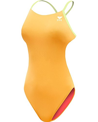 TYR Women's Durafast One Solids Swimsuit, Fluorescent Orange/Yellow, Size 26