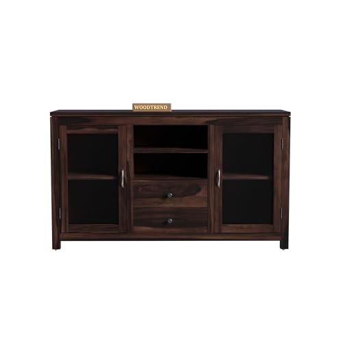 Image of BWF Premium Sheesham Shining Glass Door View Storage Cabinet for Home, School, Office, Shop, Medical Clinic and Garage | Wooden Chest of Drawers (BP - 03 Walnut)