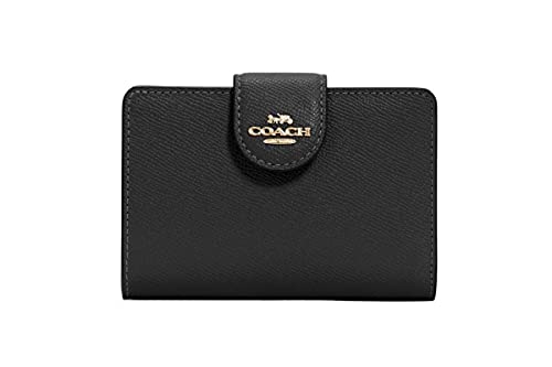 COACH Medium Leather Corner Zip Wallet in Black - Gold, Style No. 6390