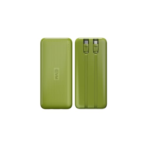 Image of EVM EnConnect Plus 20000mAh Power Bank | 22.5 W Fast Charging | Built-in Type-C & Lightning Cables | USB-A & Type-C Output | Android, Pocket Size | 2 Year Warranty(EVM-P0506-Olive Green)