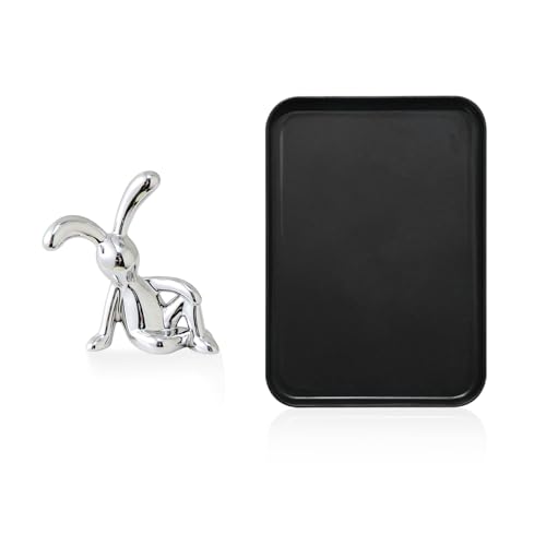 1 vassoio rettangolare, 1 ornamento a coniglio, vassoio portaoggetti da bagno, vassoio cosmetico, vassoio portaoggetti per piani di lavoro, può essere utilizzato in bagno e camera da letto