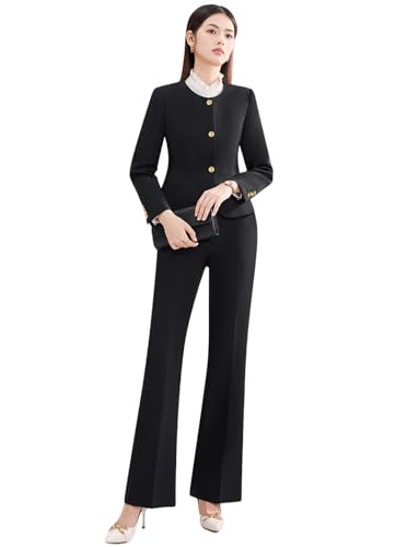 Costume sans col femme ensemble smoking 2 pièces veste boutonnée pantalon habillé