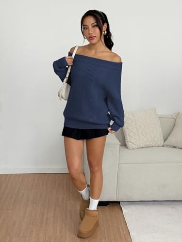 Image of ZAFUL Sweaters for Women Off Shoulder Knit Sweater with Long Sleeve Loose Pullover Jumper Tops