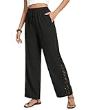 GRAPENT Linen Pants for Women Wide Leg Pants Woman Vacation Outfits for Women Pantalones para Mujer Black Large US Size 12-14