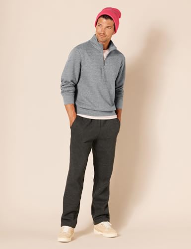 Amazon Essentials Sudadera de Manga Larga con Forro Polar y Cierre de un Cuarto Hombre, Gris Chiné Moyen, L