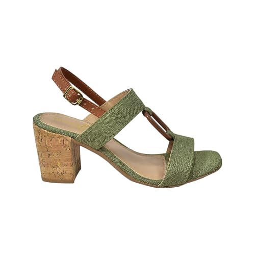 Sandalia de Salto Bloco Tecido Moderna (Verde Militar, BR, Adulto, Numérico, M, 36)