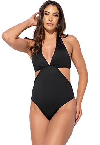 Maiô Engana Mamãe Decote Cavado Estampado MVB Modas (G, Preto)