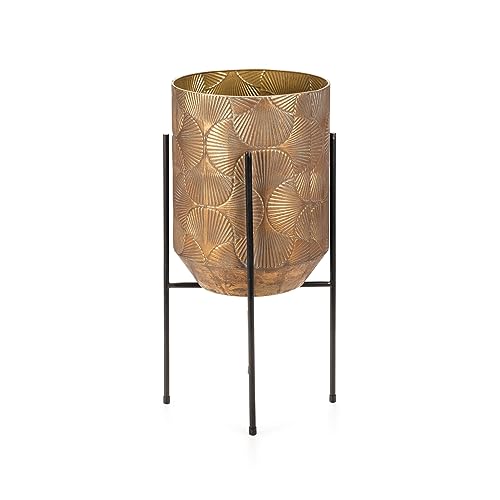 Takasho Quatro Deco Aged Brass Finish Planter On Legs, 61 cm