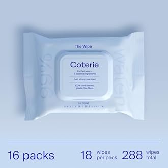 Coterie Baby Travel Size Wipes for Sensitive Skin, Plant-Based and Plastic-Free Fibers, 99% Water, Hypoallergenic, pH Balanced, Unscented, Clean and Gentle Baby Essentials, 16 Travel Packs, 288 Count