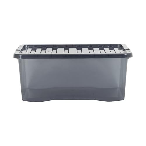 Wham Crystal 3 x 45L Stackable Plastic Storage Boxes with Lids | Ideal for Home, Office, Toys & More | Large Boxes | Made in UK - Smoke