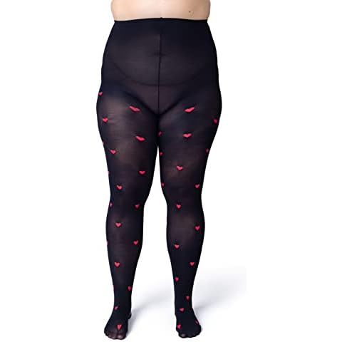 Silky Toes Womens Plus Size Patterned Tights Fashion Printed Designed Opaque Stockings Heart 3-4 Cover