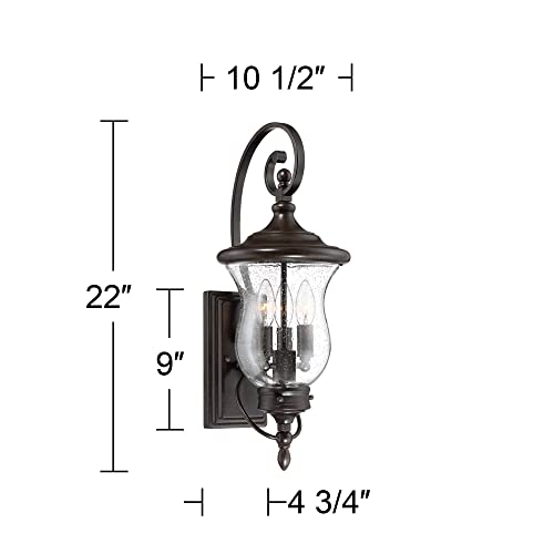 Franklin Iron Works Carriage Traditional Outdoor Wall Light Fixture Led Bronze Brown 22" Clear Seedy Glass Shade Decor Exterior House Porch Patio Outside Deck Garage Yard Front Door Garden Home #TOP3