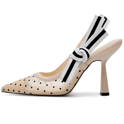 Image of HOCHFART Women's Slingback Kitten Heels Closed Pointed Toe Slip On Pumps | Bowknot, Elastic Slingback Strap, Office, Wedding, Bridal, Formal, Events, Church, Gathering, Casual Outing
