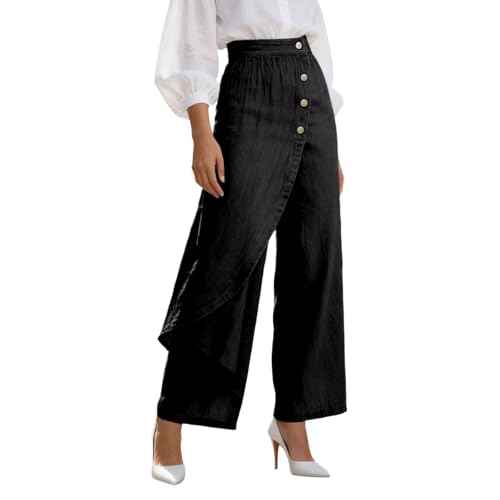 Pantalon long boutons unie femme marine avec fermeture à boutons classique