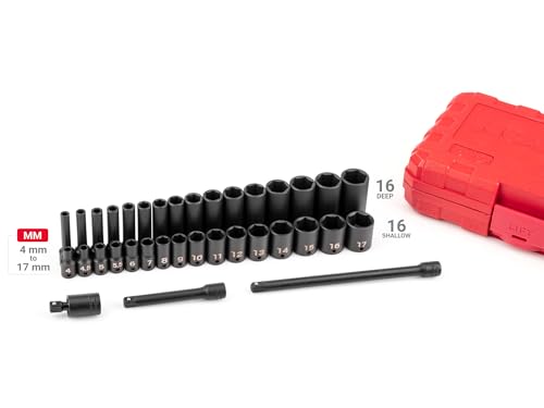 Image of TEKTON 1 /4 Inch Drive Impact Socket Set, 35-Piece | SID90402 | (4 - 17 mm), Shallow and Deep, 6-Point, Case