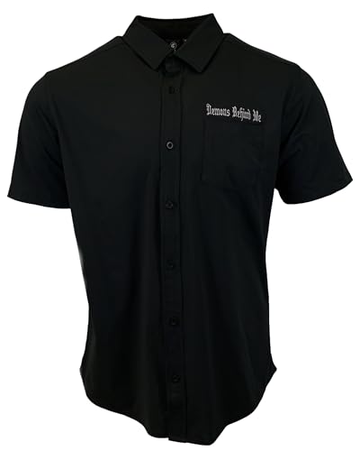 Demons Behind Me New! Micro-Perforated Stretch Embroidered Button-Up XL/Black