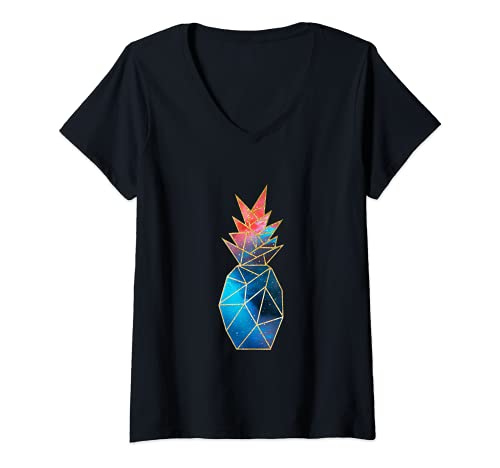 Womens pineapple V-Neck T-Shirt, Black
