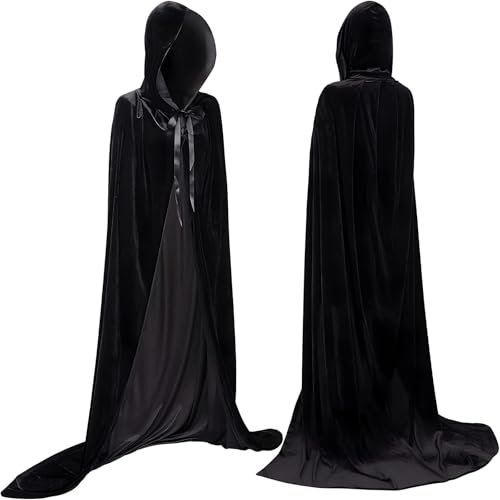 YIHELU Cape à Capuche Noir Longue en Velours Unisexe pour Cosplay, Halloween, Carnaval, Déguisement (Noir, L)