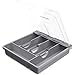 Bandeja para Cubiertos con Tapa, Cubertero para Cajon con 5 Compartimentos, Caja para Cubiertos Antideslizante para Cuchillos Tenedores Cucharas Por Picnic, 30 * 30 * 7cm (Gris)