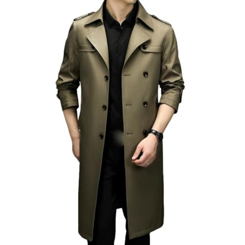 Trench long pour homme à double boutonnage classique d'automne en coupe droite ajustable