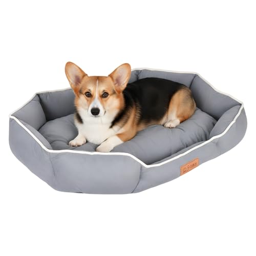 Luxvara Hundekissen, kuscheliges Heimtierbett für Hunde und Katzen, weiches Hundebett Grau Orthopädisches Hundebett für Kleine und Mittelgroße Hunde Katzen (M (50 x 38 x 11 cm) ohne Bodenverschlüsse)