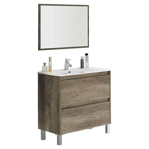ARKITMOBEL Habitdesign 305040H - Mueble de Baño Dakota con Dos Cajones y Espejo, 80 X 80 X 45 cm, Color Nordik