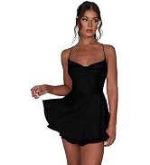 AGYMNX Women Sexy Spaghetti Strap Satin Dress Sleeveless Low Cut Backless Short Romper Dress Part...
