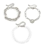 XFSRG Armband Damen Set Mehrlagige Perlenarmbänder Stapelbare Armbänder Damen Verstellbare Armkette Schmuck Set für Frauen Mädchen Alltag Party (Modell 1)