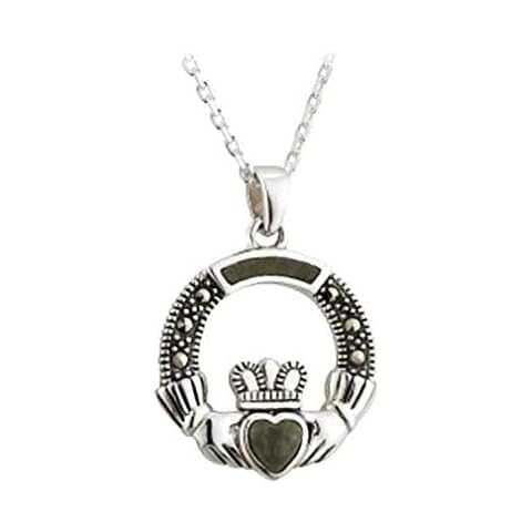 Claddagh Necklace Connemara Marble & Marcasite Made in Ireland Cover
