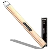 REIDEA Electric Lighter Gifts for Candle Lovers [Stocking Stuffers for Women & Men], Retractable Top Windproof Flameless USB Rechargeable Arc Safe for Adults, R1 Flat, Champagne Gold
