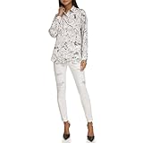 KARL LAGERFELD Paris Women's Sport Printed Oversize Blouse,Soft White Black,Small