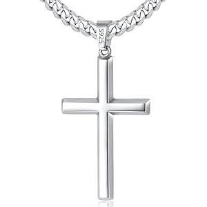 925 Sterling Silver Cross Necklace for Men Boys, 18k Gold Plated Sterling Silver Cross Necklace with 4mm Stainless Steel Cuban Link Chain for Men, Mens Chain Necklaces 16-26 Inch