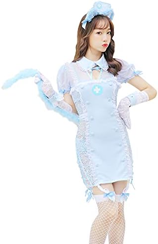 [Malymoon] 看護師 看護婦 ナース 猫 アニマル コスプレ コスチューム かわいい 衣装 仮装 人気 レディース ハロウィン マリームーン セット【5349】 詳細画像1