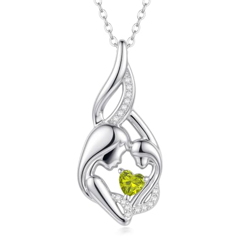 XPYPZP Mother Daughter and Son Necklace Peridot Necklace White Gold