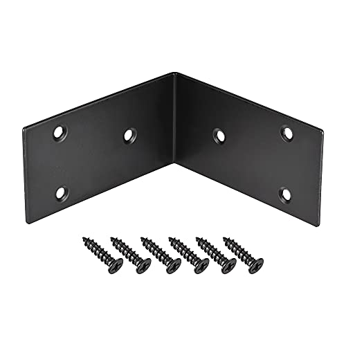 sourcing map Corner Brace Angle Bracket Fastener Stainless Steel L Shape 100mmx100mmx50mm Black with Screws, 4 Pcs