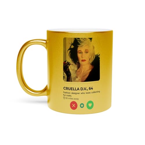 Fabulous Gyllene keramisk krom mugg - Cruella Dalmatian Social Network Love Villain - 325 ml