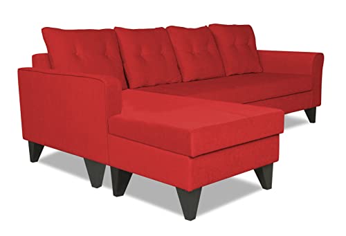 Image of Adorn India Wood Maddox Tufted L Shape 5 Seater Sofa Set LHS (Red) (3 Year Warranty)