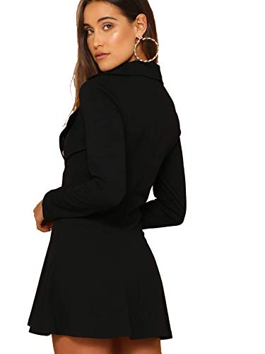 Romwe Women's Long Sleeve Zipper Up Button Front Elegant Solid Blazer Mini Dress Black Large #TOP1