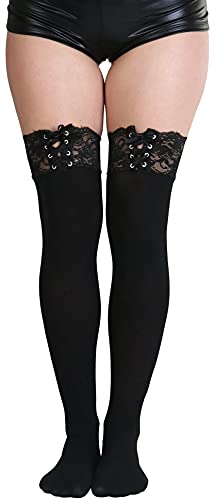 Image of ToBeInStyle Women's Spandex Double Weaves Thigh Hi With Lace Up Lace Top