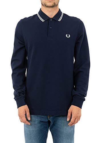 Fred Perry Herren Langarm-Doppel-Kipp-Poloshirt m3636 i86 Marine XL