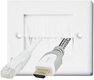 Auline White Brush Single 1 Gang Wall Outlet Cable Entry Plate Tidy Mount Face Plate Wall Plate (1)