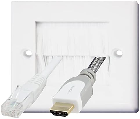 White Brush Single 1 Gang Wall Outlet Cable Entry Plate Tidy Mount Face Plate Wall Plate (1)