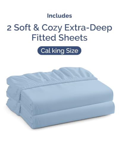 Image of CGK Linens 2 Pack Extra Deep Cal King Fitted Sheets - Sky Blue