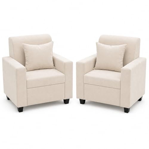 Image of FURNY QualityWood 3 Seater + 1 Seater + 1 Seater Fabric Sofa Set (Cream) with Velvet Finish | Durable Comfort | Ideal for Living Room
