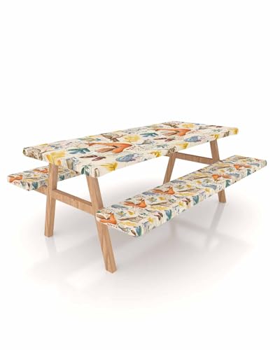 Yaiikkvbaa Picnic Table Cover with Bench Covers, Fall Fitted Tablecloths
