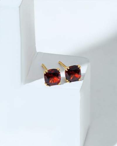 YoTreasure Red Garnet Solid 14K Gold Plated Over 925 Silver Stud Earrings Birthstone Jewelry2