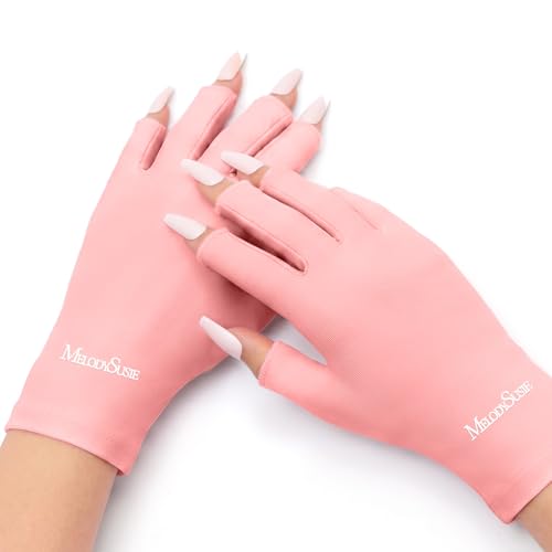 Image of MelodySusie Premium UV Protection Gloves for Manicures, Cool Feeling Fabric,Professional UPF50+, UV Nail Gloves for Gel Nail Lamp, Anti UV Light, Skin Care Fingerless Design, Nude Pink