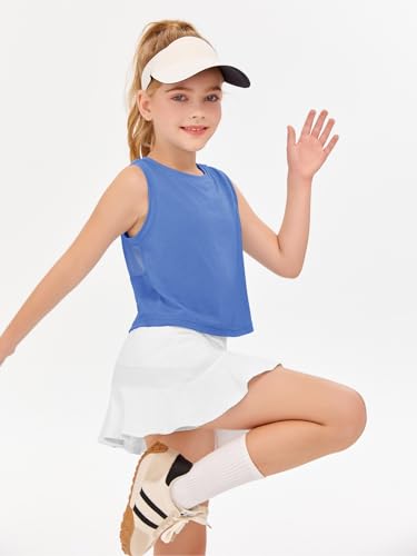 Image of Haloumoning Girls Athletic Tank Tops Kids Sleeveless Crop Tops Mesh Back Workout Cute Sports Shirts 5-14 Years