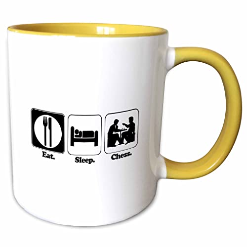 3dRose Funny Hobby Lifestyle Eat Sleep Chess 11oz Two-Tone Yellow Mug